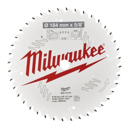 Пильный диск Milwaukee для циркулярной пилы по дереву 184x15.87x2,1 40 зубов  (Арт. 4932471379)