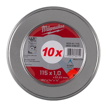 Отрезной диск по металлу Milwaukee SCS41 / 115х1х22.2 PRO+ (10шт) в металлическом боксе (Арт. 4932478997)