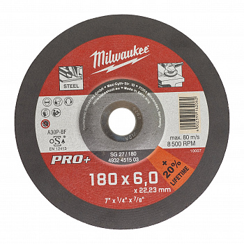 Шлифовальный диск по металлу Milwaukee SG27 / 180х6х22,2 PRO+  (замена для 4932490100) (Арт. 4932451503)